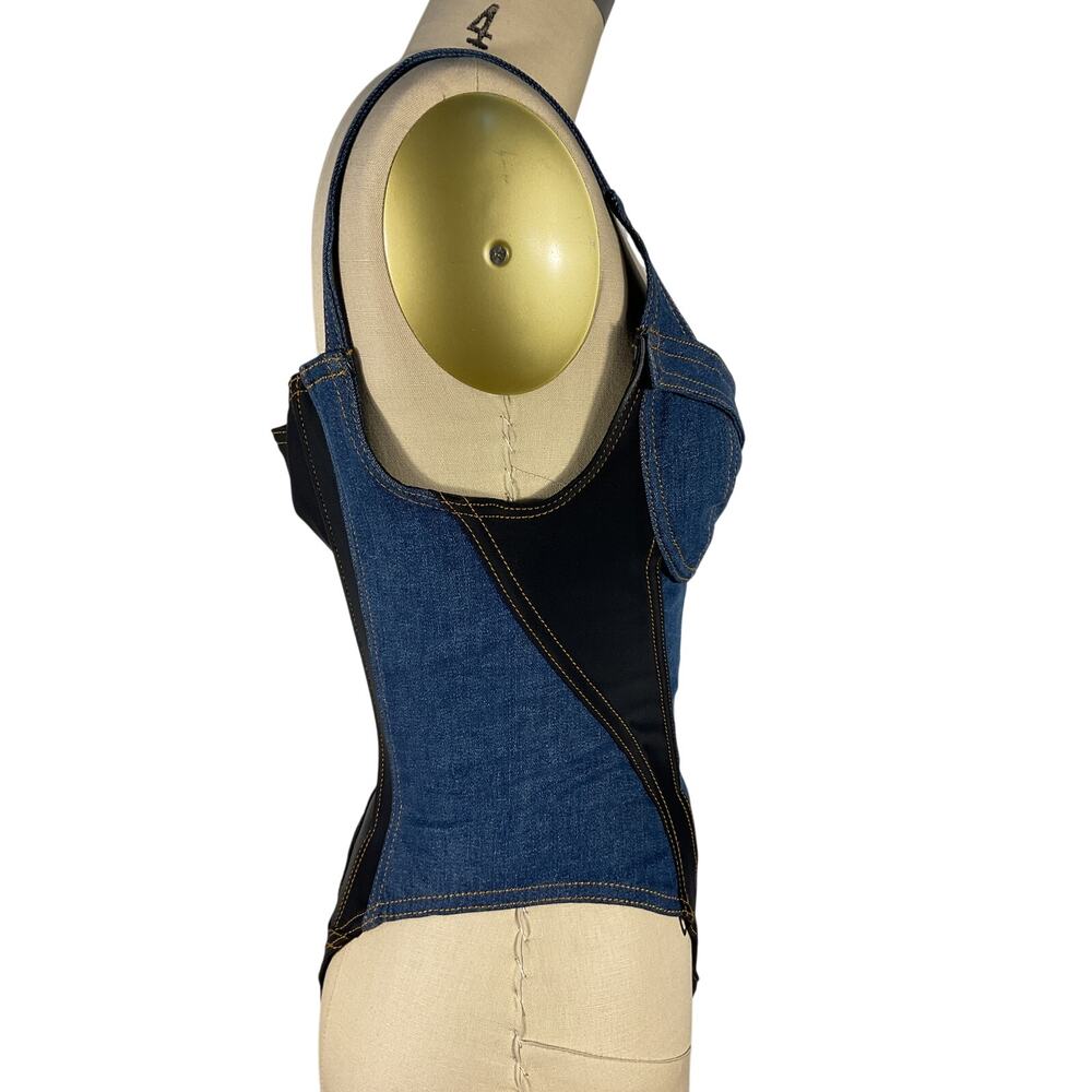 Mugler Structured Blue Corset Bodysuit Size 36 EU / US 4 - Picture 3 of 6